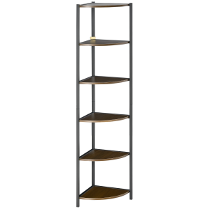 HOMCOM Libreria Moderna Angolare a 6 Ripiani in Metallo e MDF, 34x34x166cm, Marrone e Nero