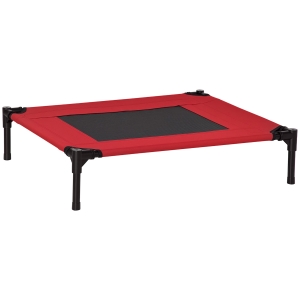 PawHut Cama Elevada para Perros Gatos Portátil Cama para Mascotas con Zona de Malla Transpirable y Tela Oxford para Interior Exterior 76x61x18 cm Rojo