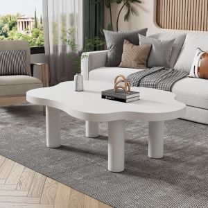 Cloud Shaped Coffee Table with Robust Construction, Modern Design with Rounded Corners, Easy Assembly, 100.5L x 69.5W x 41.5H cm, White