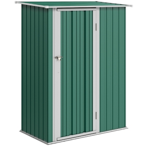 Outsunny Abrigo de Jardim 142x84x189cm Abrigo de Jardim de Aço Galvanizado com Porta Fechadura e Orifícios de Drenagem para Armazenamento de Ferramentas Verde