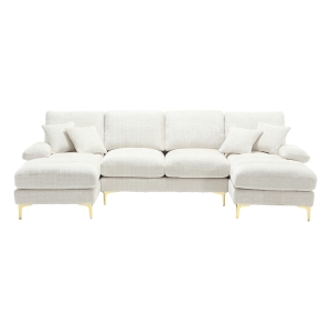 U-Shaped Modular Sofa with Pillows, Beige