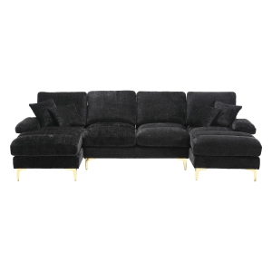 U-Shaped Modular Sofa with Pillows, Black