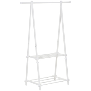 HOMCOM Perchero de Pie Plegable con 2 Estantes y Barra para Colgar Ropa Perchero para Dormitorio Entrada 107,5x45x150 cm Blanco