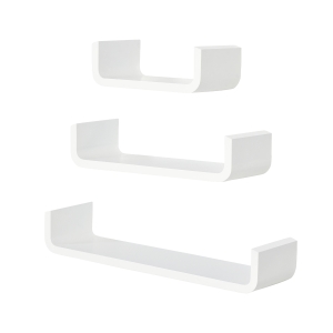 HOMCOM Set of 3 Wall Shelf, U Shape Floating Shelves, Wall Mounted Shelves for Bedroom, Living Room, White