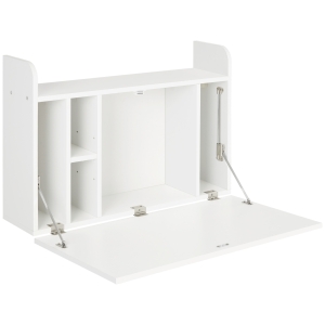 HOMCOM Wall Mounted Table, Drop Leaf Floating Laptop Desk with Space Saving Storage Compartments for Home Office and Study, 77cm x 20cm x 51cm, White