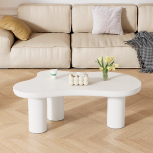 Cloud-Shaped Coffee Table with Cloud-Shaped Design, Modern Living Room Table with MDF Top and PVC Legs, 107L x 66W x 40.5H cm, White