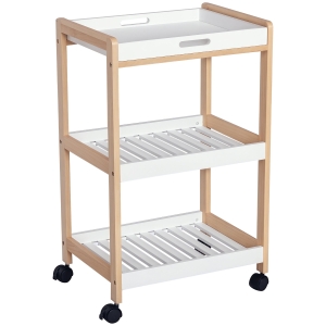 HOMCOM Chariot de service desserte de cuisine à roulettes 2 étagères + plateau amovible bois de pin MDF blanc