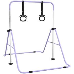 HOMCOM Barre de gymnastique para niños, barra horizontal plegable con altura ajustable y anillos de gimnasia, violeta