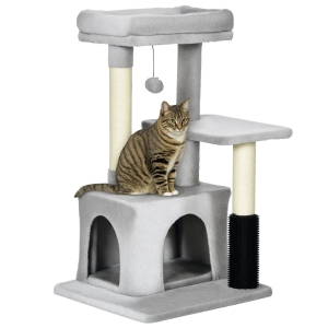 PawHut Arbre Chat Griffoir Niche Gris 85cm