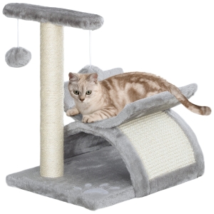 PawHut Árbol Rascador para Gatos Pequeños Torre para Gatos con Poste Giratorio con Bolas de Juego Plataforma 40x30x43 cm Gris