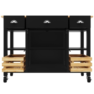 Rolling Kitchen Island Trolley with Adjustable Shelf, Black