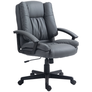 HOMCOM Office Chair - Faux Leather Computer Desk Chair, Mid Back Executive Chair with Swivel Rolling Wheels and Adjustable Height for Home Study, Dark Grey