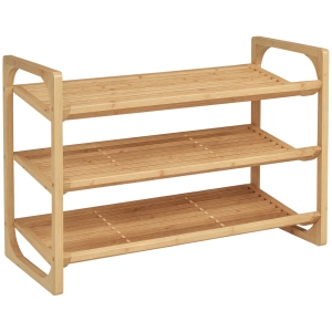 HOMCOM Sapateira de Bambu de 3 Níveis para 9 Pares de Sapatos para Entrada Corredor Casa de Banho 76x33x51 cm Madeira