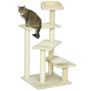 PawHut Kratzbaum 100 cm Katzenturm mit Sisalstämme, große Plattform, mehrstöckiger Katzenkratzbaum, Kletterbaum, für kleine & mittelgroße Katzen, Beige