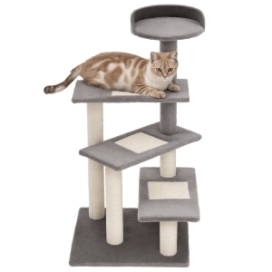 PawHut Albero Tiragraffi con Lettino, Pali Sisal e Peluche Grigio