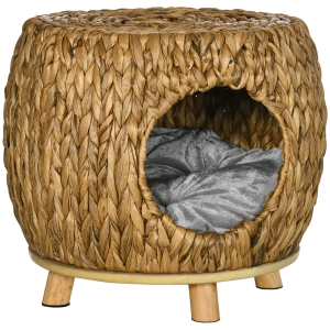 PawHut Wicker Cat Bed House Stool with Cushion 44x43x41cm