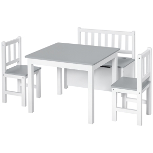 HOMCOM Set Tavolo per Bambini con 2 Sedie e Cassapanca in Legno