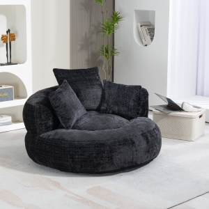 Lazy Sofa Bean Bag Chair with Memory Foam Filling and Chenille Fabric, Black