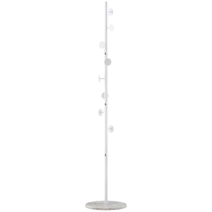 HOMCOM Cuier tip Arbore din oțel cu 8 cârlige și bază rotundă din marmură, 35x35x170 cm, alb