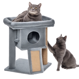 PawHut Albero per Gatti con Casetta, Lettino e Tiragraffi Grigio