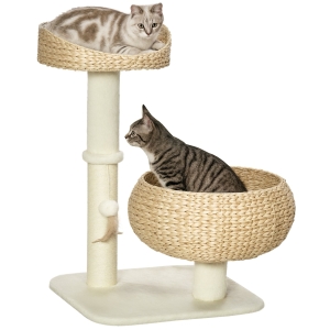 PawHut Arbre Chat 2 Niveaux 72cm Sisal Niche & Balle