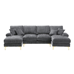 U-Shaped Modular Sofa with Pillows, Gray