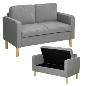 HOMCOM Tweezitsbank met opbergruimte en stevige houten poten, voor woonkamer, slaapkamer, 117 x 63 x 79 cm, Lichtgrijs