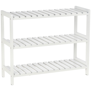 HOMCOM 3-Tier Shoe Rack, Narrow Shoe Shelf with Wood Frame and Slatted Shelves for Hallway, Entryway, 70L x 26W x 57.5H cm, White