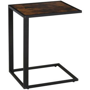 HOMCOM C-Shaped Side Table, Bedside Table with Metal Frame, Accent Sofa Couch Table for Living room, Bedroom, Brown and Black