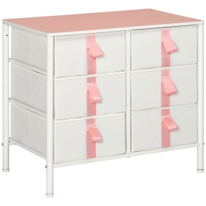 HOMCOM Bedroom Chest of Drawers, Cloth Organizer Unit with Fabric Drawers and Steel Frame, 6 Drawer Dresser, Pink