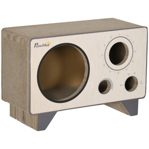 PawHut 2-in-1 Cat Scratcher House with Catnip Natural Wood 57x24.5x39cm