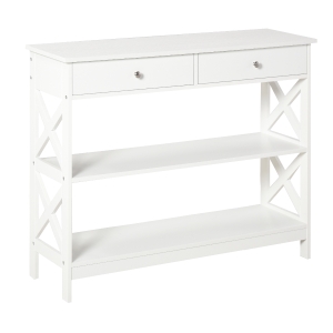 HOMCOM Console Table Side Desk w/ Shelves Drawers Open Top X Support Frame Living Room Hallway Home Office Furniture White