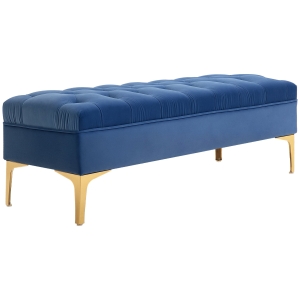 HOMCOM Sitzbank Bettbank Schuhbank mit erhöhten Beine Schlafzimmer Samt Blau