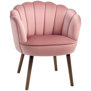 HOMCOM Sessel Wohnzimmer Loungesessel in Muschelform Relaxsessel mit Holzbeine, Polstersessel Lesesessel mit Samtoptik, Polsterstuhl für Schlafzimmer Rosa