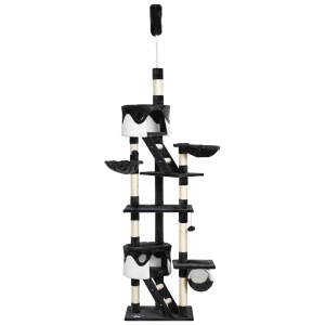 PawHut Floor-to-Ceiling Cat Tree for Indoor Cats, 240-260cm Adjustable Cat Tree - White