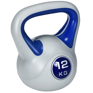 SPORTNOW Kugelhantel, Kettlebell, 12 kg, flache Unterseite, großer Griff, Kunststoffmantel, blau, 24 x 17 x 28 cm