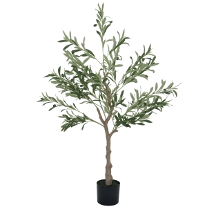 HOMCOM Pianta Artificiale di Olivo Alta 120 cm, Albero Finto con 450 Foglie e 20 Olive, Vaso Incluso