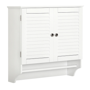 kleankin Armario Baño de Pared con 2 Puertas de Persiana Estante Interior y Barra de Toallero Mueble Auxiliar Suspendido Moderno Multiusos para Cocina 60x23x60 cm Blanco