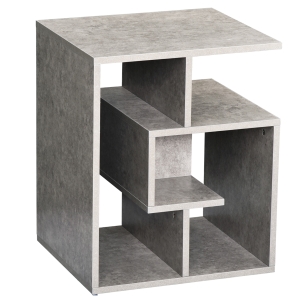 HOMCOM Side Table, 3 Tier End Table with Open Storage Shelves for Living Room, Bedroom, Cement Colour