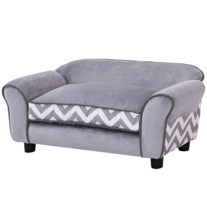 PawHut Dog Sofa Bed for XS-Sized Dogs, Cat Sofa with Soft Cushion, Pet Chair Lounge with Washable Cover, Removable Legs, Wooden Frame - Grey