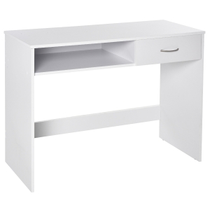 HOMCOM Compact Computer Desk, Study Table with Drawer and Storage Compartment, Writing Workstation, White