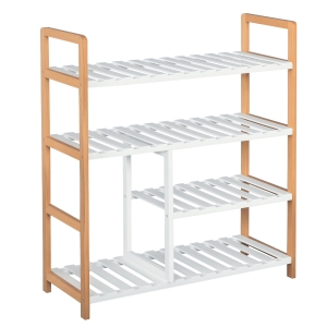 HOMCOM Etagère à Chaussures - étagère de Rangement - Meuble Chaussures 4 Niveaux Bois de pin étagères à Lattes MDF Blanc