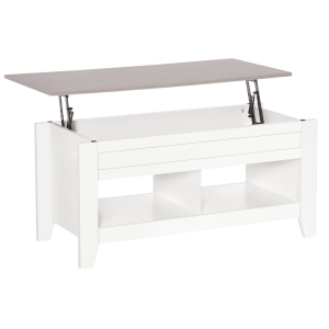 HOMCOM Mesa de Centro Elevable Mesa de Café con Encimera Elevable 2 Compartimentos Abiertos y Espacio Oculto de Almacenaje 105x50x49 cm Blanco y Efecto Mármol