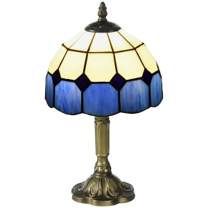 HOMCOM Handmade Stained Glass Table Lamp, Antique Bedside Lamp for Bedroom, Living room, Home, Nightstand, Decorative Night Light, Blue