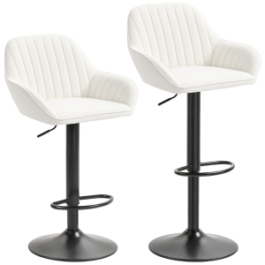 HOMCOM Juego de 2 Taburetes de Bar Giratorios Altura Ajustable 62-83 cm Tapizada en Terciopelo Respaldo y Reposapiés Crema