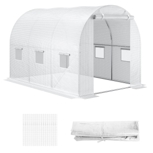 Outsunny Bâche de Rechange Serre Tunnel 6 m², bâche PE Anti-UV imperméable 6 fenêtres + Porte Enroulable zippée Blanc