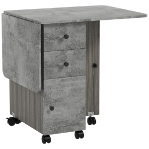 HOMCOM Mesa Plegable de Comedor con Ruedas Alas Abatibles 2 Cajones y Armario Hasta 6 Personas 120x60x76,5 cm Gris
