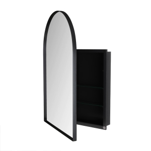 Armoire murale avec miroir arqué et cadre en métal, pour salle de bain, salon et chambre, 91x61x12 cm, Noir