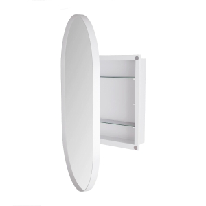 Armoire murale avec miroir ovale, armoire à miroir avec espace de rangement pour salle de bain, salon et chambre, 85x51,5x12 cm, Blanc