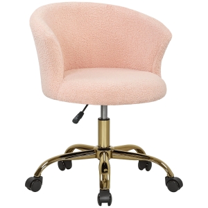 Vinsetto Chaise de bureau, fauteuil de bureau ergonomique réglable en hauteur, siège pivotante, piètement en acier, rose